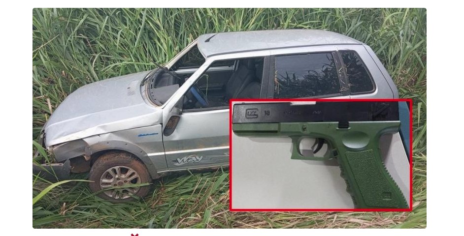 Após roubar veículo utilizando simulácro, criminoso capotou e foi preso em seguida pela PM, em São Miguel do Guaporé