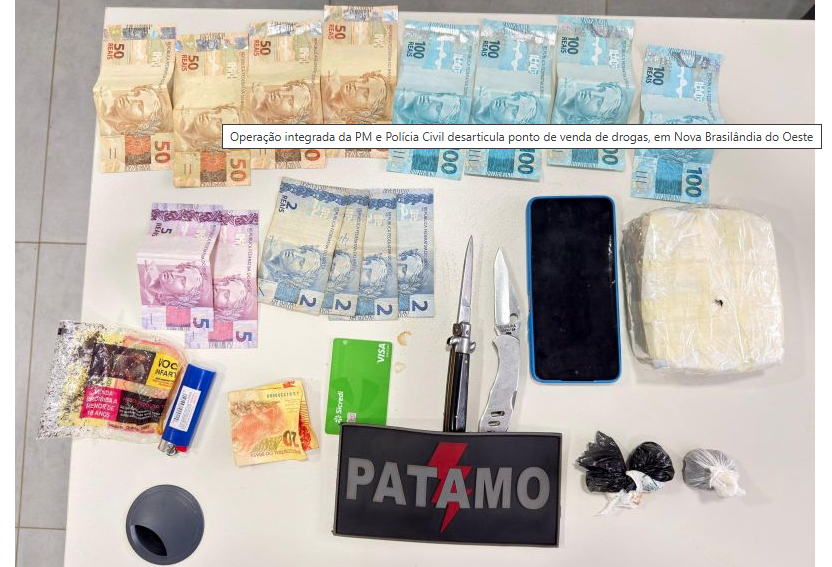 Operação integrada da PM e Polícia Civil desarticula ponto de venda de drogas, em Nova Brasilândia do Oeste